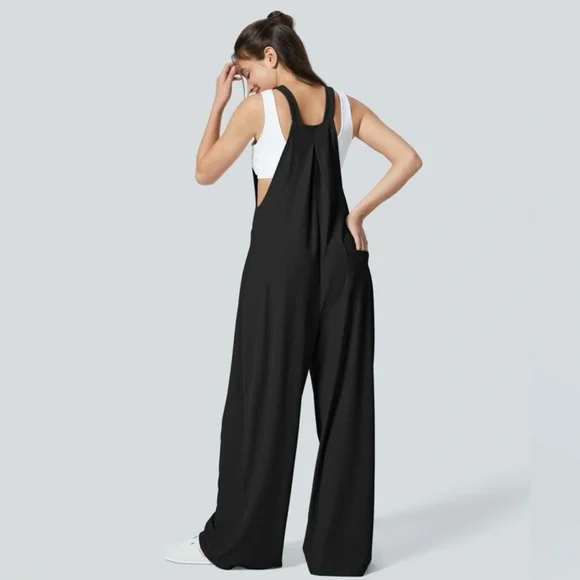 Halara Women's S Black Overalls Adjustable Strap Pockets Wide Leg Baggy Casual - Picture 2 of 13